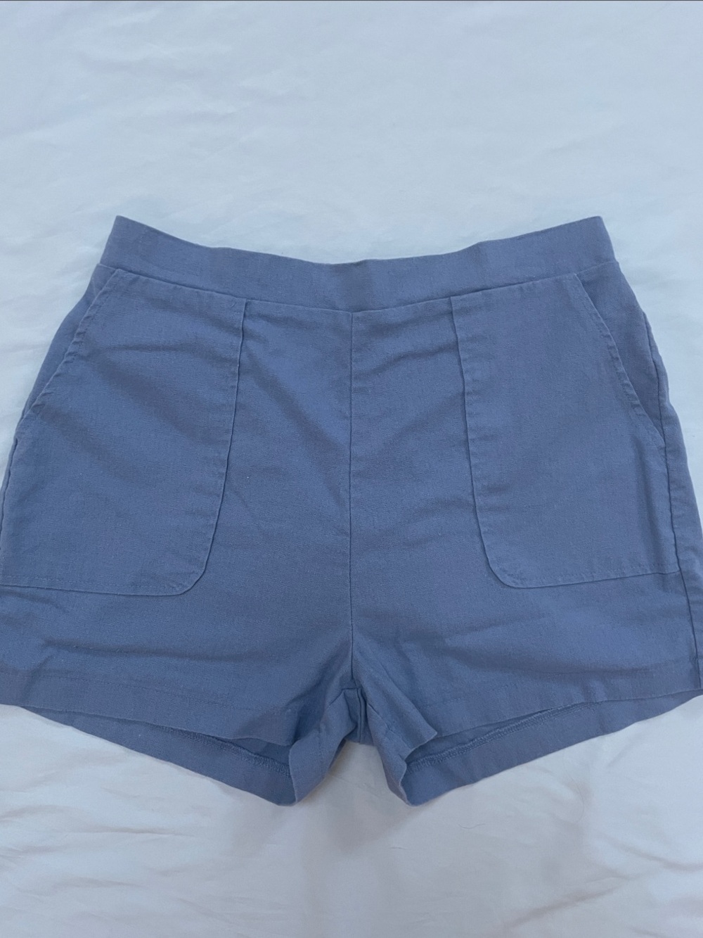 Shinestar High-Waist Patch Pocket Shorts in Slate Blue